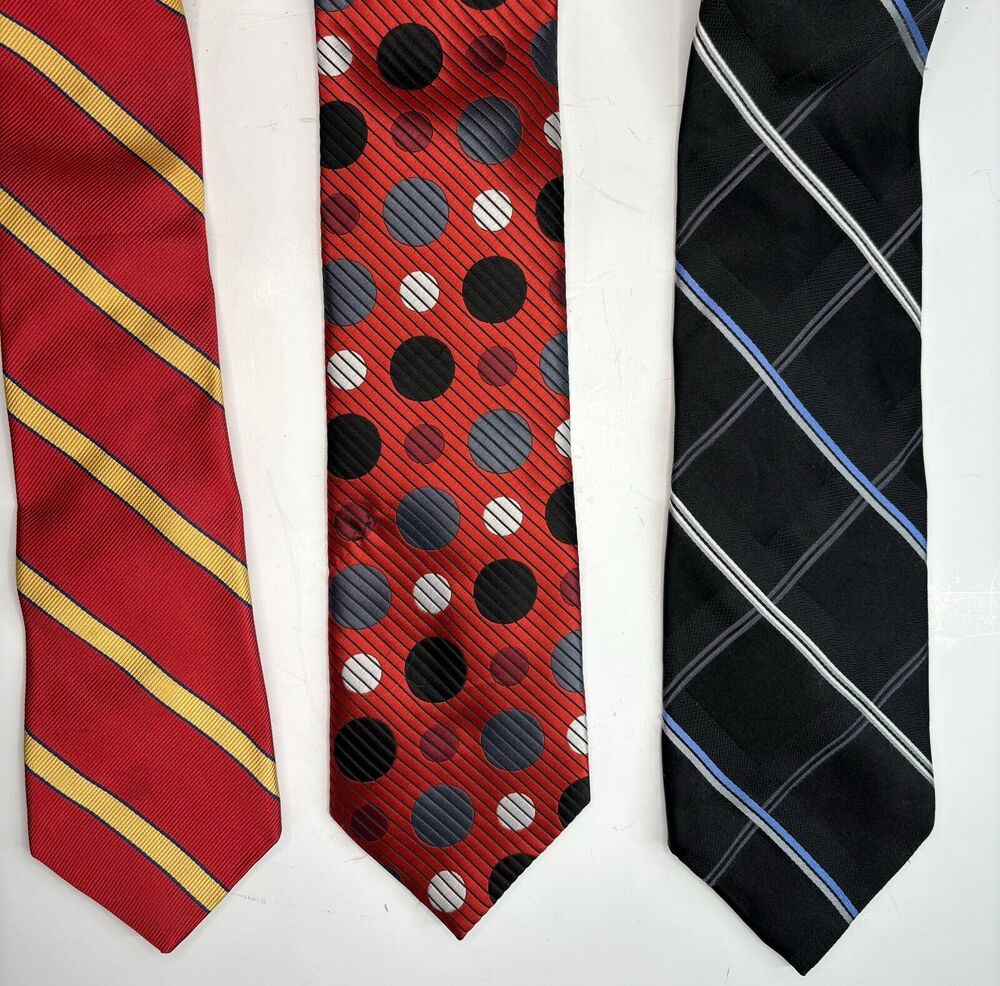 Silk & Microfiber Neck Ties (LOT OF 3) Red Blue Black Men Tie Stacy Adams, Jones